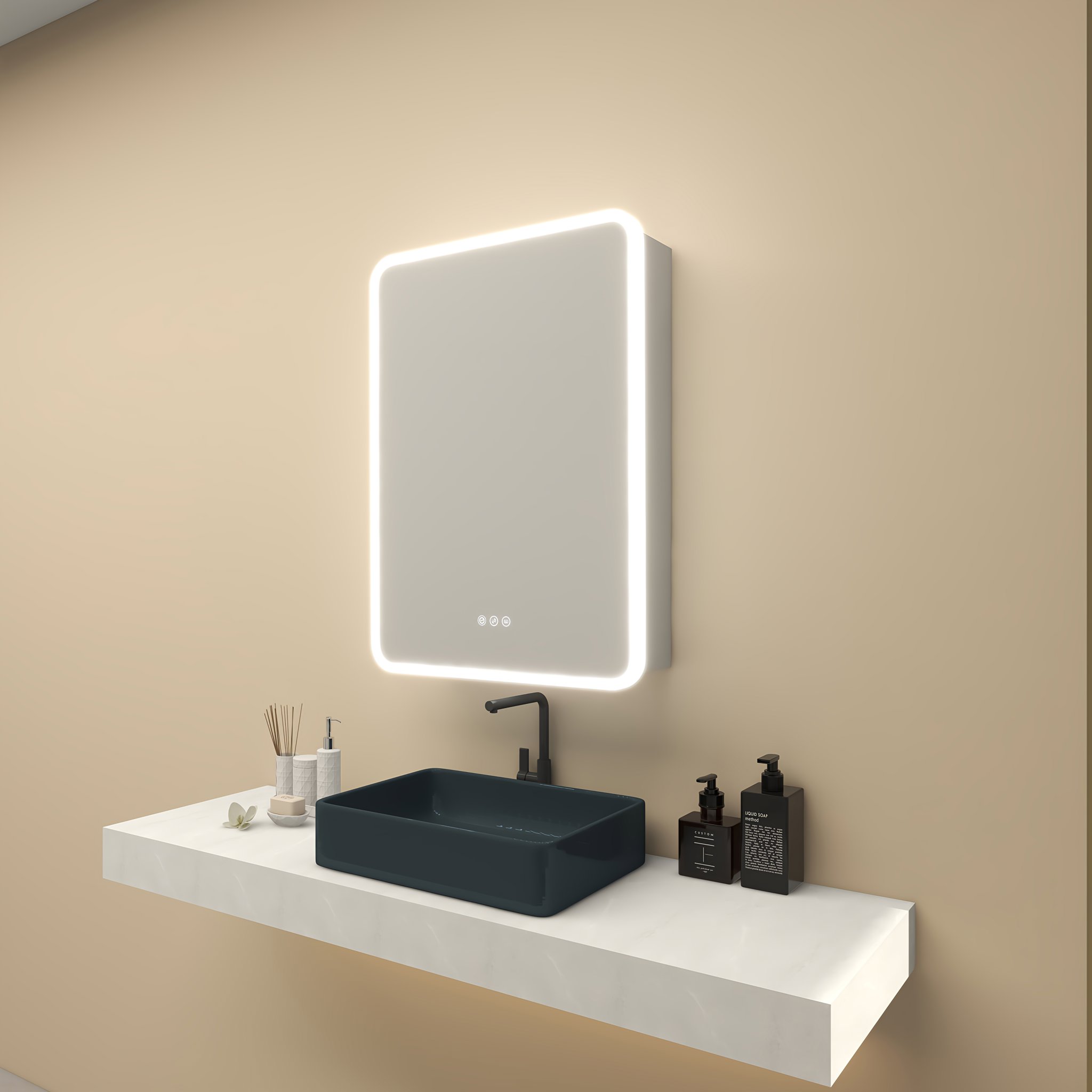 单开门LED智能浴室镜柜带亚克力